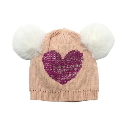 

Children s Knit Hat Woolen Hat Double Hairball Woolen Hat Girls Children Love Knit Hat Valentine s Day Baby Boy Snap Back Hats Babies Hat for Winter