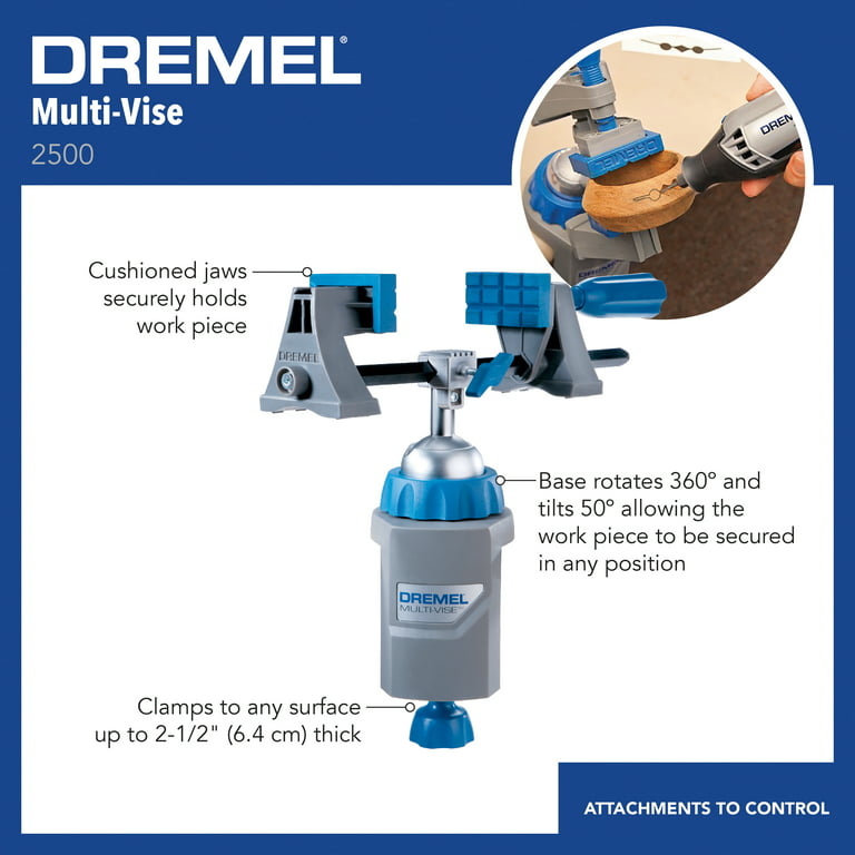 Dremel 2500-01 Rotary Tool Multi-Vise, 3-in-1 Attachment with 360 Degree  Stationary Vise, Stand-Alone Clamp, and Tool Holder, Grey