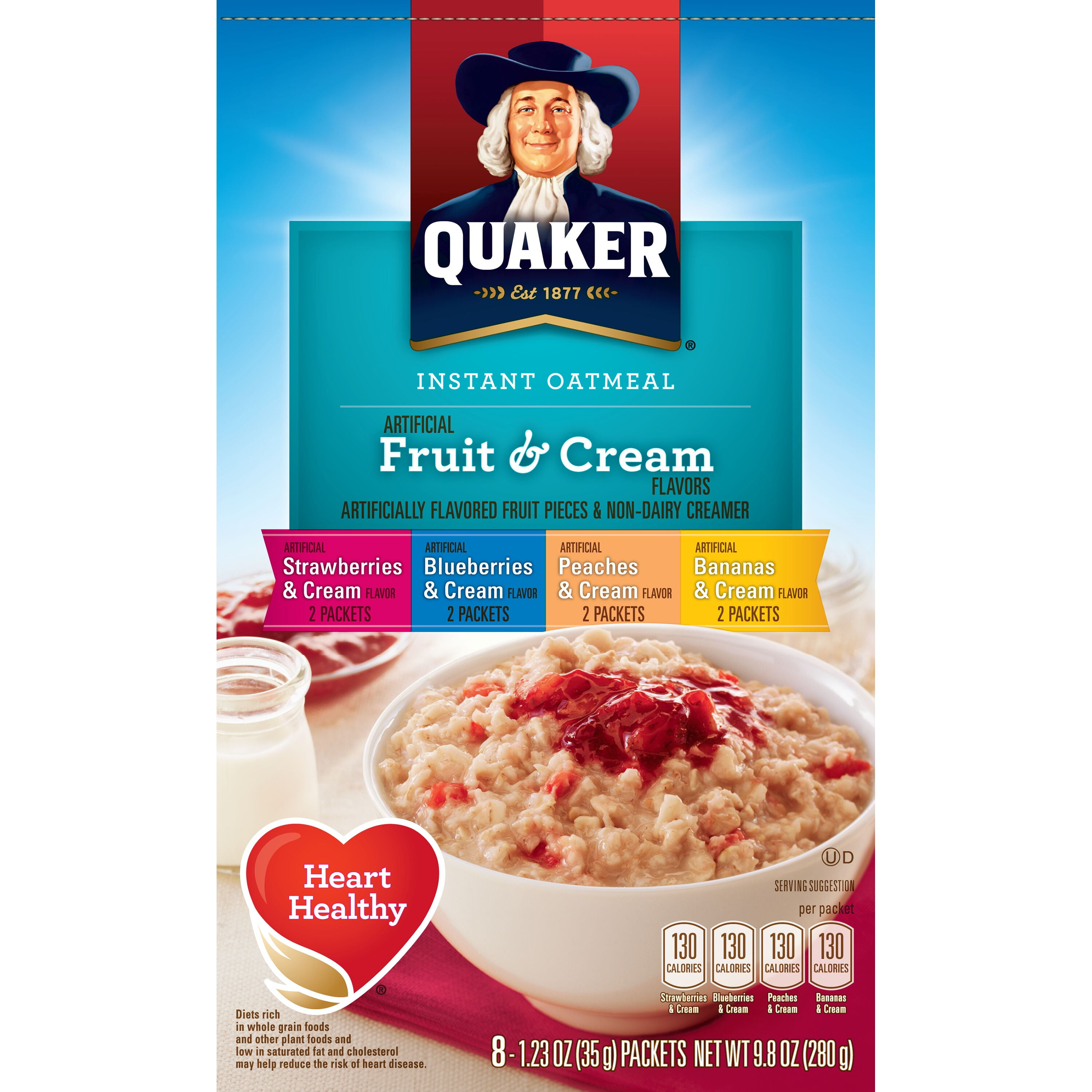 Quaker Instant Oatmeal Artificial Fruit & Cream Flavors Variety, 1.23 oz 8 Count