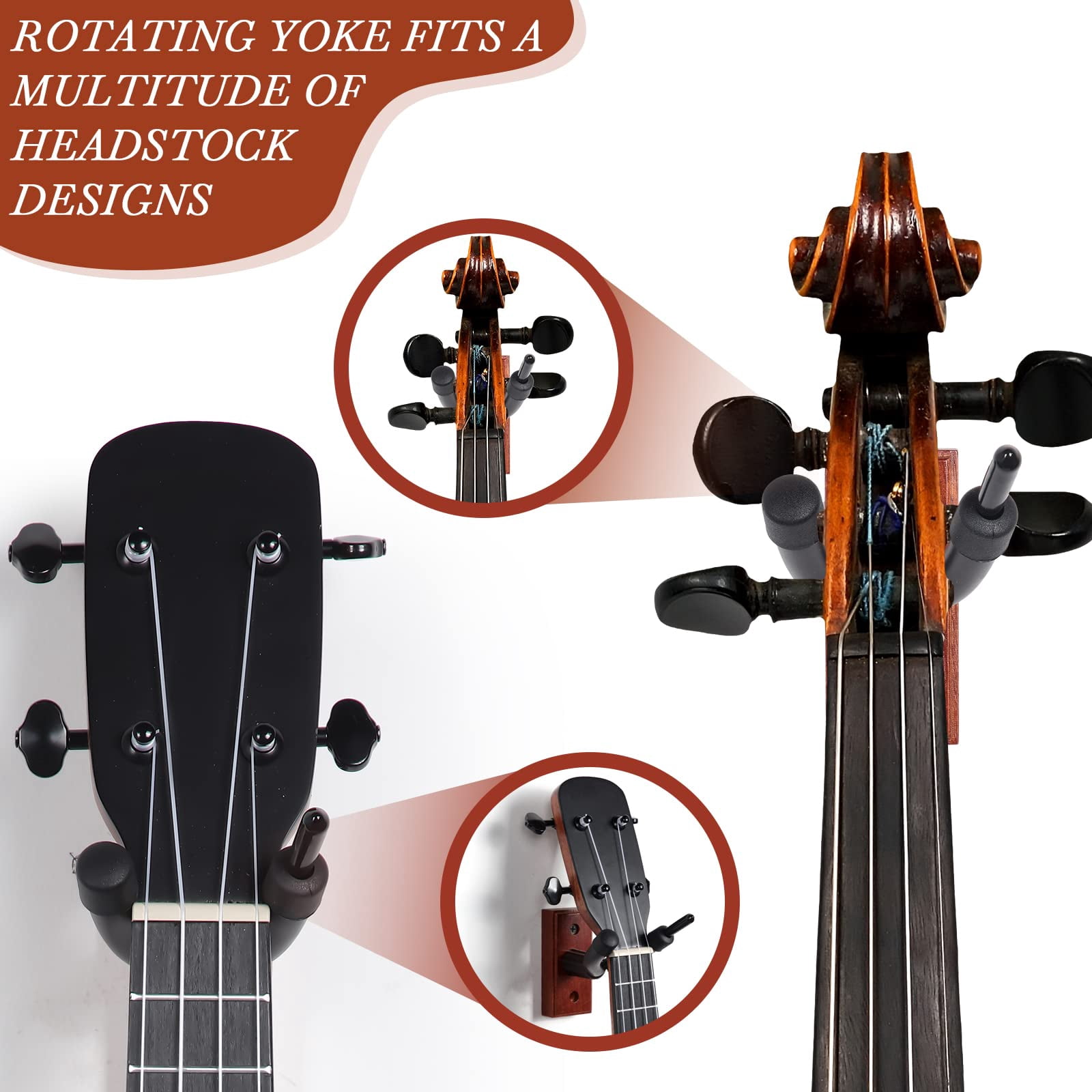 4 Pcs Violin Wall Mount Hanger Viola Metal Wooden Guitar Stand Bow Holder Music Room Decor Screws Home Studio String Instrument Accessories Art Practice