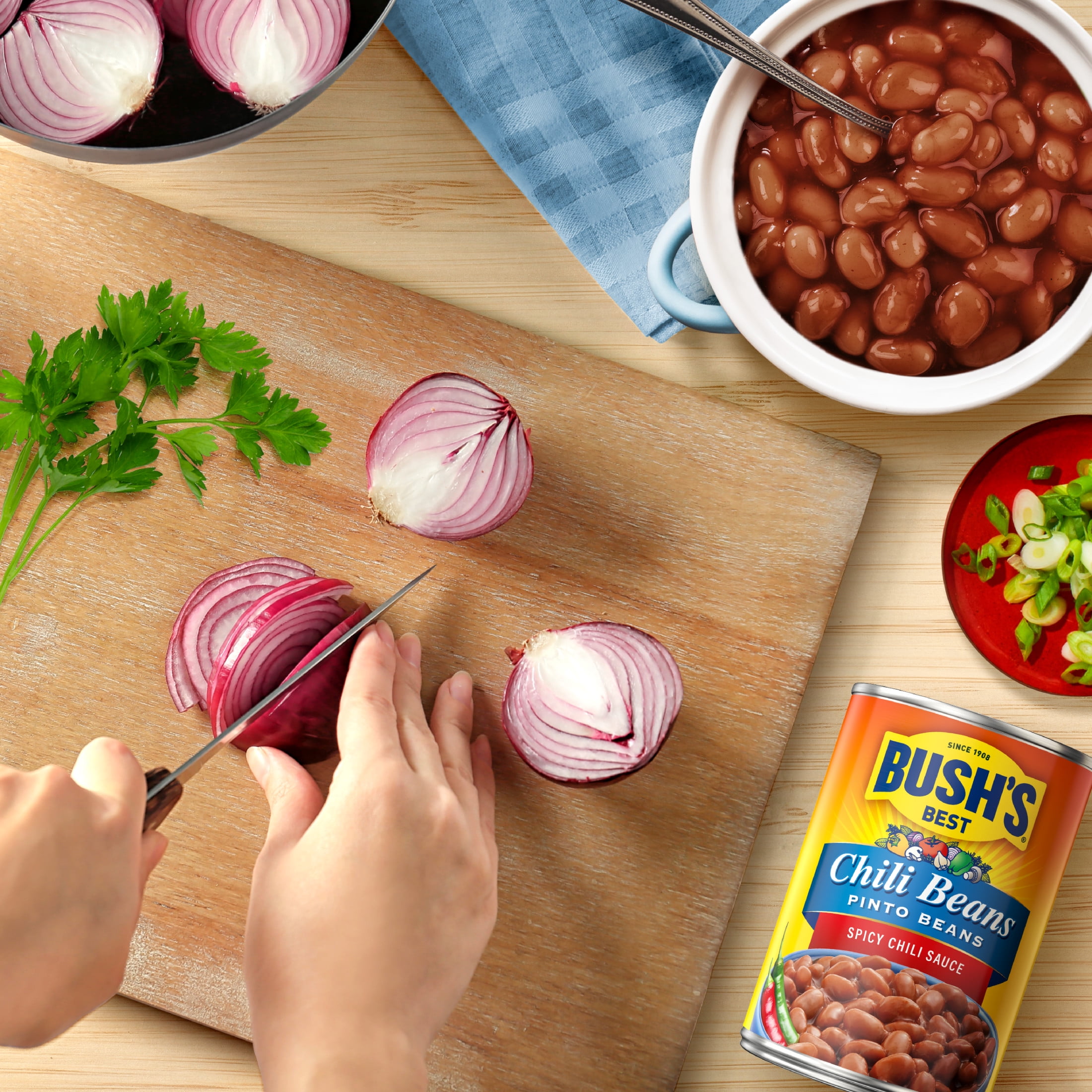 (12 pack) Bush's Chili Beans, Canned Pinto Beans in Hot Chili Sauce, 16 oz Can