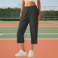 thumbnail image 3 of WQQZJJ Plus Size Women's Capri Pants, Solid Color Casual Straight Leg Pants, Drawstring Elastic Waist Comfortable Outdoor Workout 7/10 Pants, 3 of 7