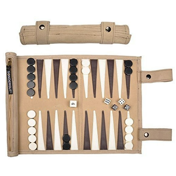 Sondergut Jeu de Backgammon en Daim Enroulable Crème
