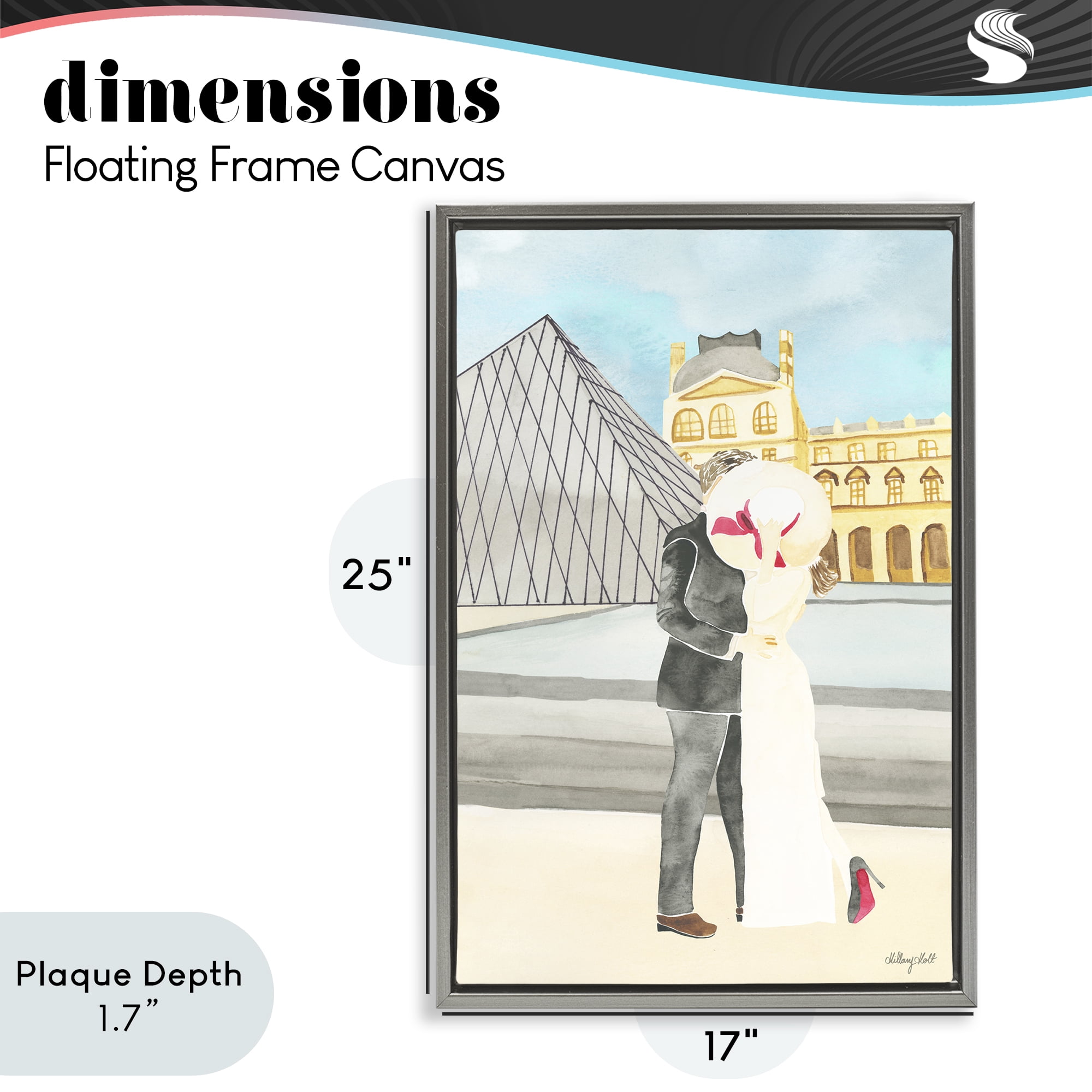 Stupell Industries Couple Embrace At The Louvre Gray Framed Floater Canvas Wall Art, design by Hillary Holt