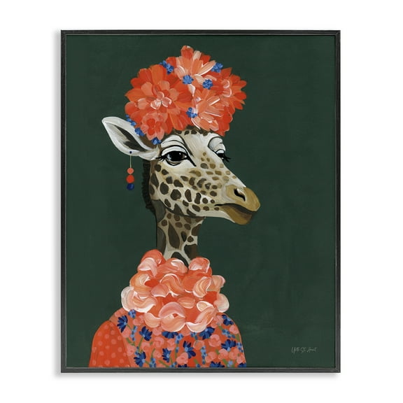 Stupell Industries Regal Giraffe Portrait Animals Painting Black Framed Art Print Wall Art, 11 x 14