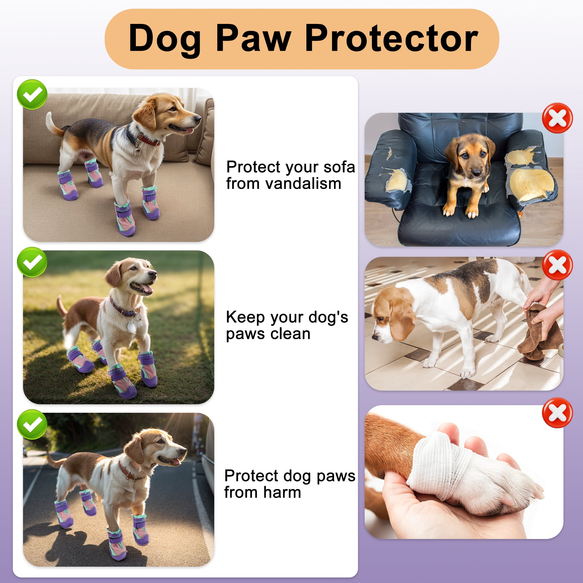 Unique Bargains 4pcs Dog Shoes Waterproof Anti Slip Boots Protectors 2.75" Purple