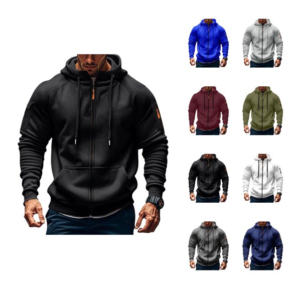 Zip Up Hoodie Men 2026 Fall Winter Long Sleeve Plain Full Zipper Hooded Sweatshirt with Pockets Jacket Cardigan Outerwear