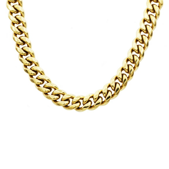 Arista Men's Cuban Link Chain Necklace in Gold Plated Stainless Steel, 24"