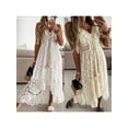 thumbnail image 2 of Women's Boho Lace Maxi Midi Dress V-Neck Spaghetti Straps Floral Long Dresses Beachwear Sundress, 2 of 6