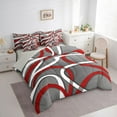 thumbnail image 3 of Homewish Geometric Lines 7 Pieces Bedding Comforter Set For Adults Female Men,Minimalist Abstract Stripes Full Bedding Set Lightweight,Grey Red White Fitted Sheet Flat Sheet,Super Cozy Room Decor, 3 of 8