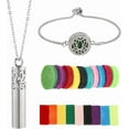 thumbnail image 1 of 1Pc Oil Diffuser Bracelet 1Pc Essential Oil Necklace Set Total 20Pcs Refill Pads Stainless Steel Flower Aromatherapy Locket Adjustable Cuff Bangles Jewelry for Women Gifts Adults Birthday, 1 of 7