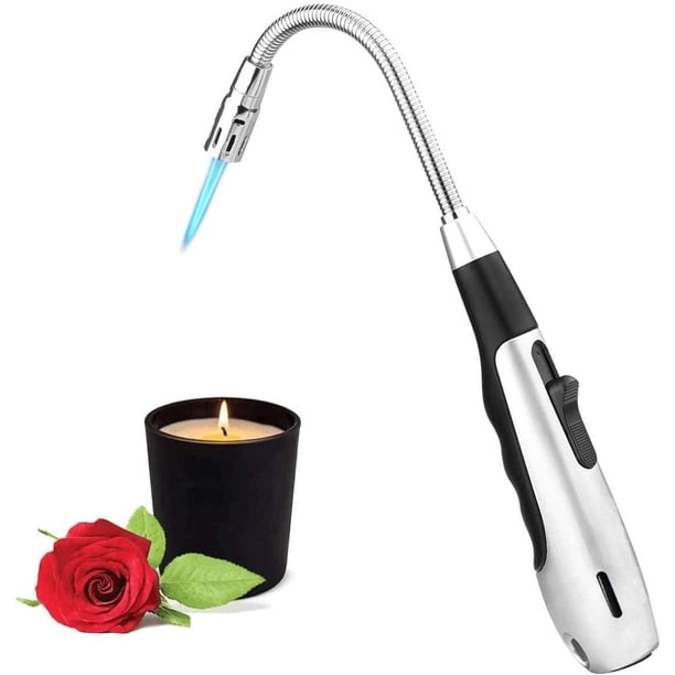 Encendedor de vela con cuello flexible de 360 °, encendedor de gas con llama ajustable, resistente al viento, encendedor de butano para barbacoa, cocina, camping, viajes, inicio de fuego