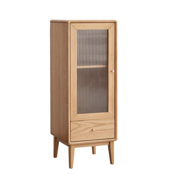 MAYEERTY Solid Oak Storage Cabinet – Vintage Glass Door Cabinet for Living Room, Entryway & Hallway