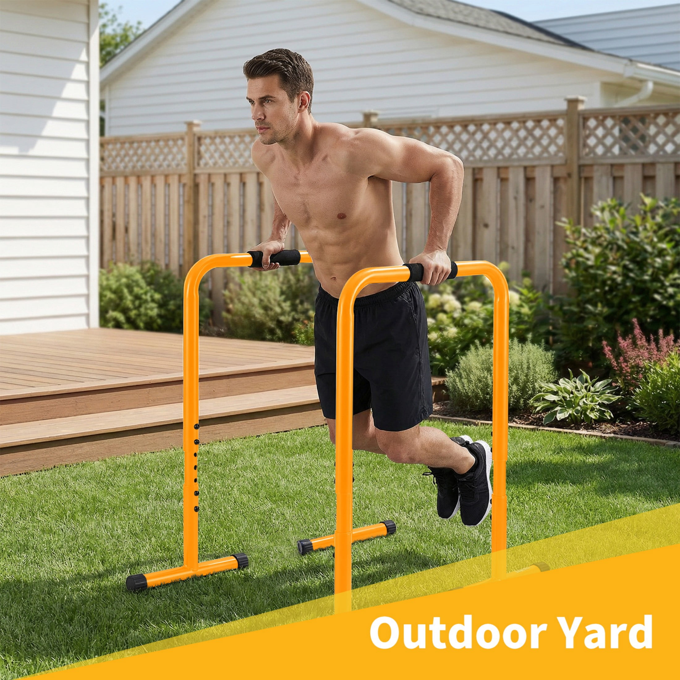 SHOUFTW Dip Stand & Doorway Pull Up Bar, Heavy Duty Adjustable Station with Foam Handles for Home/Gym/Office/Patio, Yellow