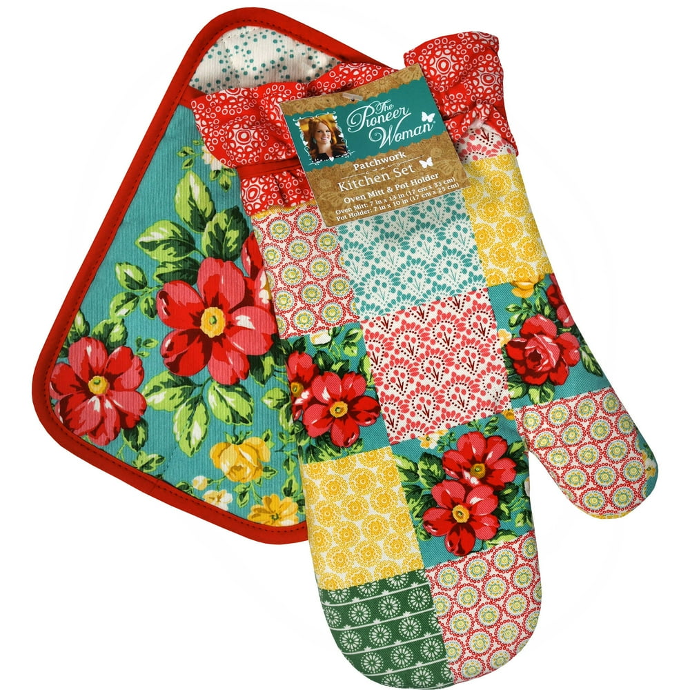 The Pioneer Woman, 2 Pack, Patchwork Oven Mitt & Pot Holder Set