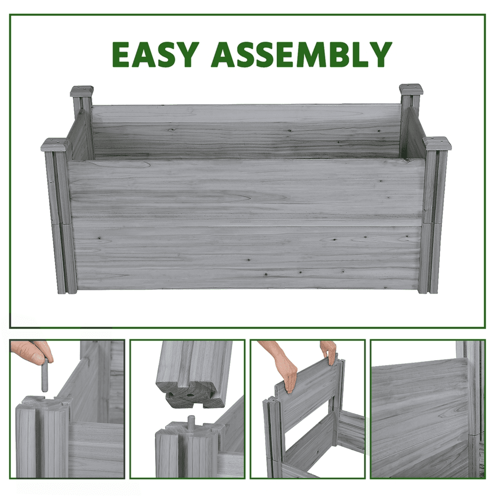 Renwick Wooden Raised Garden Bed Divisible Planter Box,Gray