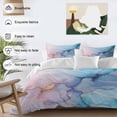 thumbnail image 5 of Pink Blue Marble Queen Size Comforter Set, Fluid Art Abstract Gold Foil Modern Bedding for All Seasons, 4 Pcs Bed Set, 1Quiltcover (90"x92") ,1Sheet(94"x116"), 2Pillowcases (30"x20"), 5 of 9