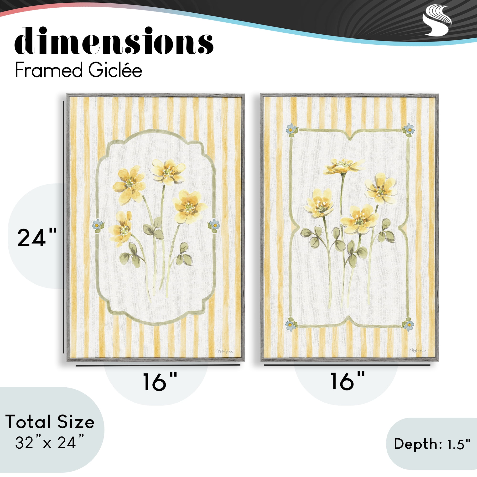 Stupell Industries Sweet Honey Blooms 2 Piece Gray Framed Giclee Art Set, design by Beth Grove