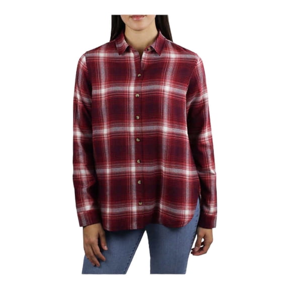 Jachs Girlfriend Ladies' Flannel Button Up Long Sleeve Shirt, Red XS