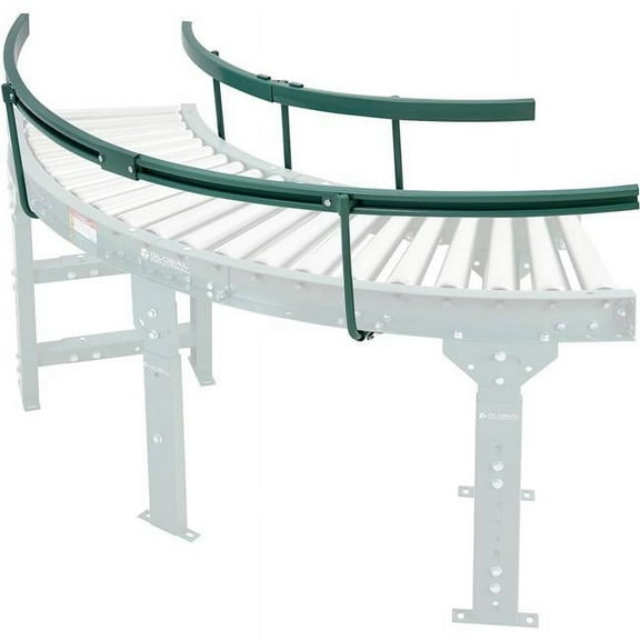 Global Industrial 293273 90 deg High Raised Curved Guide for Roller Conveyors - Green - 18 in. OAW