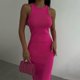thumbnail image 4 of Vestido Midi Con Cuello Redondo Vestido ajustado dividido Vestido midi de mujer Vestido simple de punto para mujer (Rosa S) Cgtredaw Para estrenar, 4 of 6