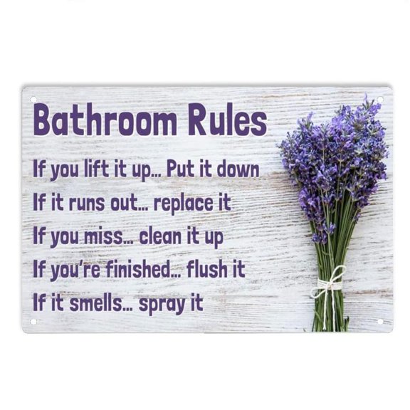 ERMUHEY Lavender Bathroom Rules Sign Metal Tin Sign, Lavender Bathroom Rules Poster for Home Toilet WC Man Cave Wall Decor Plaque Sign 12x8 Inch