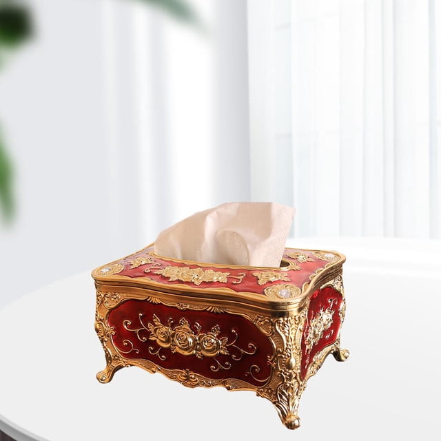 Soporte de Caja de pañuelos perfecl acrílico Caja de cubierta de tejido extraíble 18x12x9cm rojo dorado