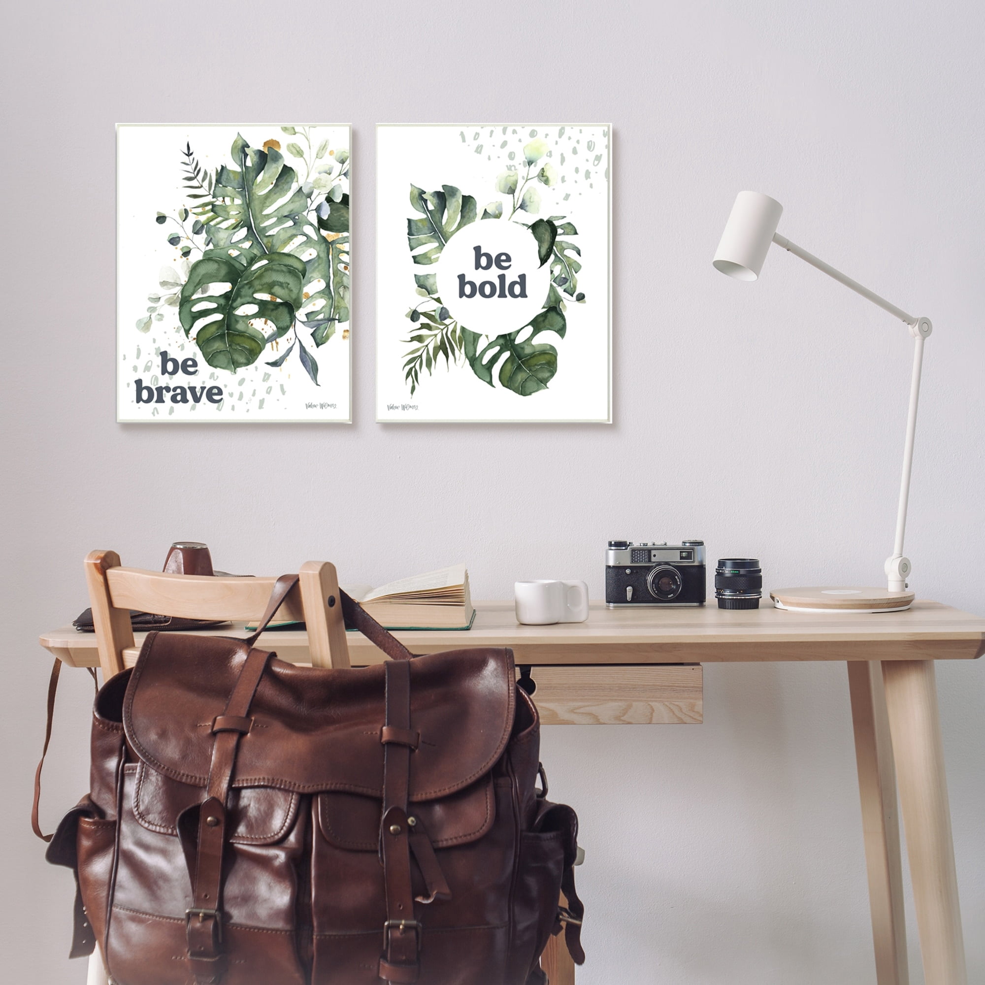 Stupell Industries Be Bold & Brave Quote Botanical Watercolor Monstera Leaves, 13 x 19, Design by Valerie Wieners