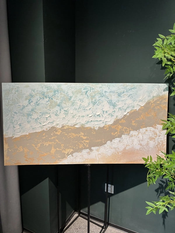 Euroco Beach Landscape Canvas Wall Art, Abstract Seascape Print, Textured Ocean Scene Sea Painting Seaside Seashore Artwork for Living Room Bedroom Bathroom 24x48 inch