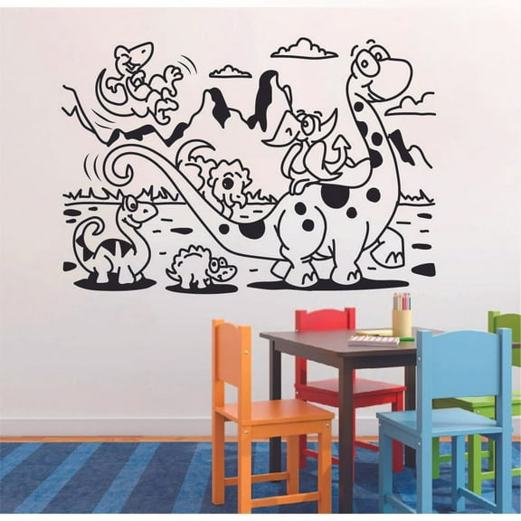 Happy Dino Island Dinosaur Trex T-Rex Wall Sticker Art Decal for Girls Boys Kids Room Bedroom Nursery Kindergarten Garage House Fun Home Decor Stickers Wall Art Vinyl Decoration Size (27x30 inch)