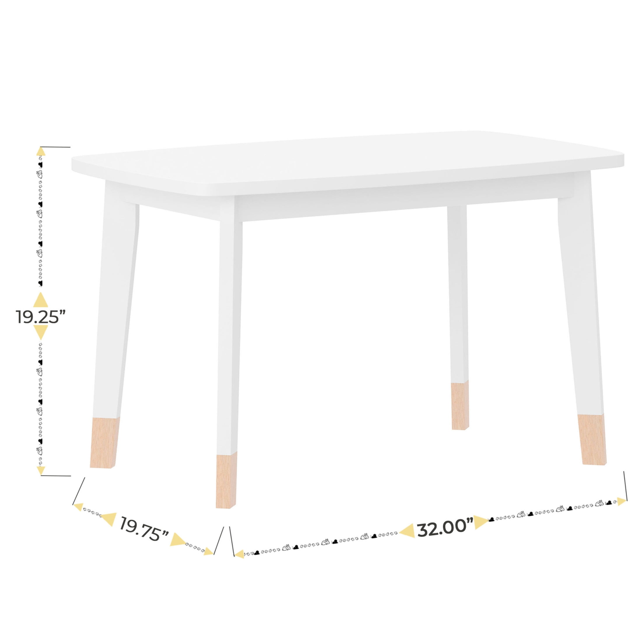 Buzz & Bloom Kids 4-Piece Wood Table, 2 Chairs, and Bench Seating Set with Rounded Corners, White/Natural