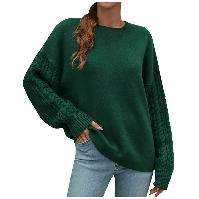 Fall Clothes, Women Cardigan Cute Sweaters For Women's Cheap Autumn And  Winter Solid Round Neck Long Sleeve Knit Sweater Pullover Color Neck  Pullover Sweater Top Super Soft (M, Green) TBKOMH 