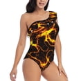 thumbnail image 3 of Salouo Orange Lightning Pattern One Shoulder Ruffled One Piece Swimsuit for Women V Neck Swimwear Tummy Control Bathing Suit-Small, 3 of 6