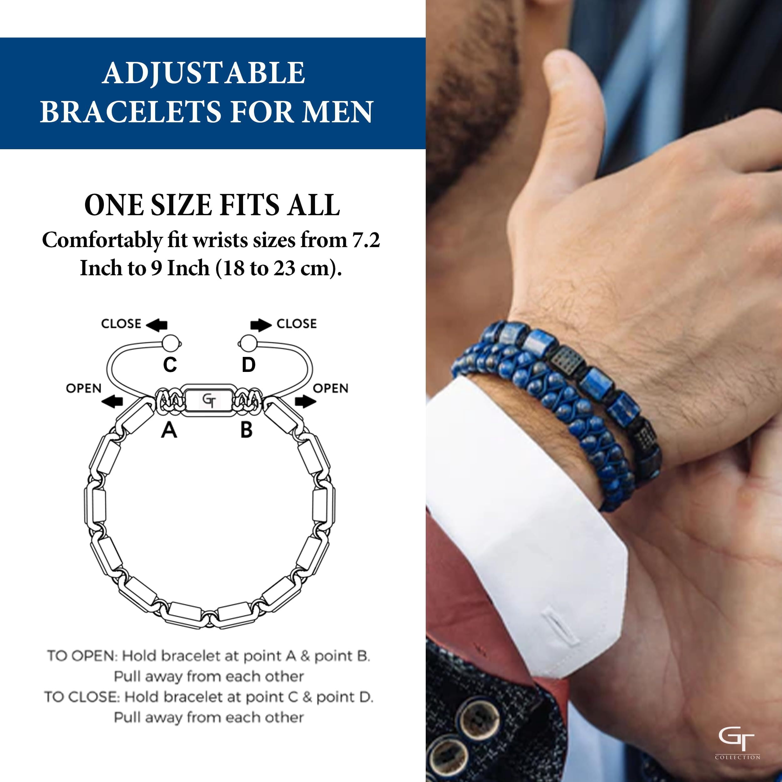 Men's LAPIS LAZULI Flat Bead Bracelet | Gift for Men | One Size Fits All | 100% Natural | Gemstone Adjustable Bracelet