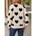 thumbnail image 4 of Women'S Plush Heart Print Loose Long Sleeve Round Neck Pullover Sweatshirt Fall Winter Outfits Black Love M, 4 of 8