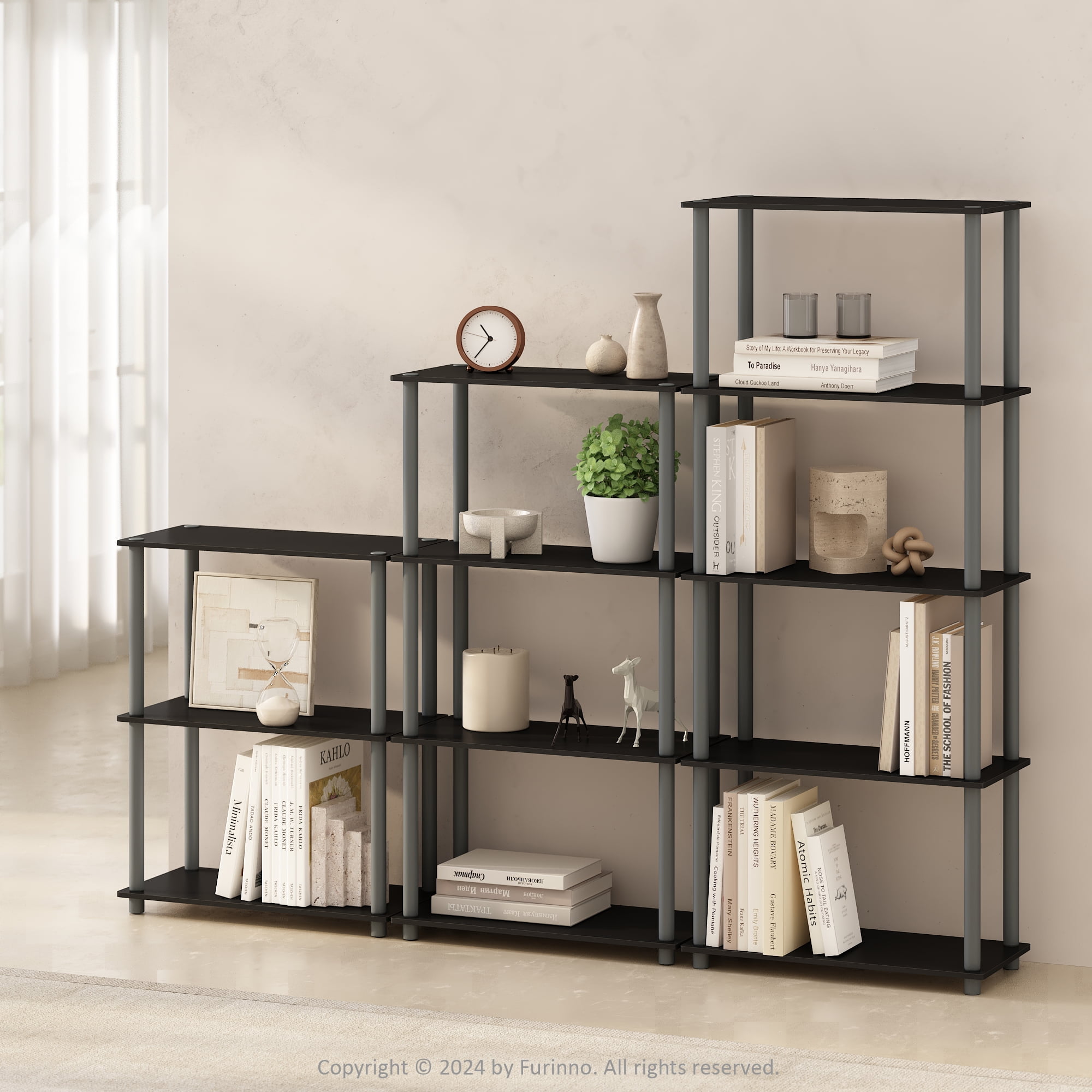 Furinno Turn-N-Tube 5-Tier Multipurpose Compact Display Rack, Shelving Unit, Bookcase, Black/Grey