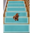 thumbnail image 2 of Turquoise Stair Treads for Wooden Steps Indoor Runner Rug Carpet, Geometric Boho Ethnic Tile Chic Monochrome 4 Pieces Peel and Stick Staircase Step Treads Covers Washable Throw Door Mats, 30"x8", 2 of 6