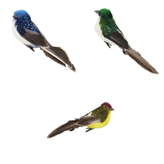 Estatuilla decorativa artesanal Clip de pájaros emplumados de espuma artificial 3 piezas Kusrkot Escultura al aire libre