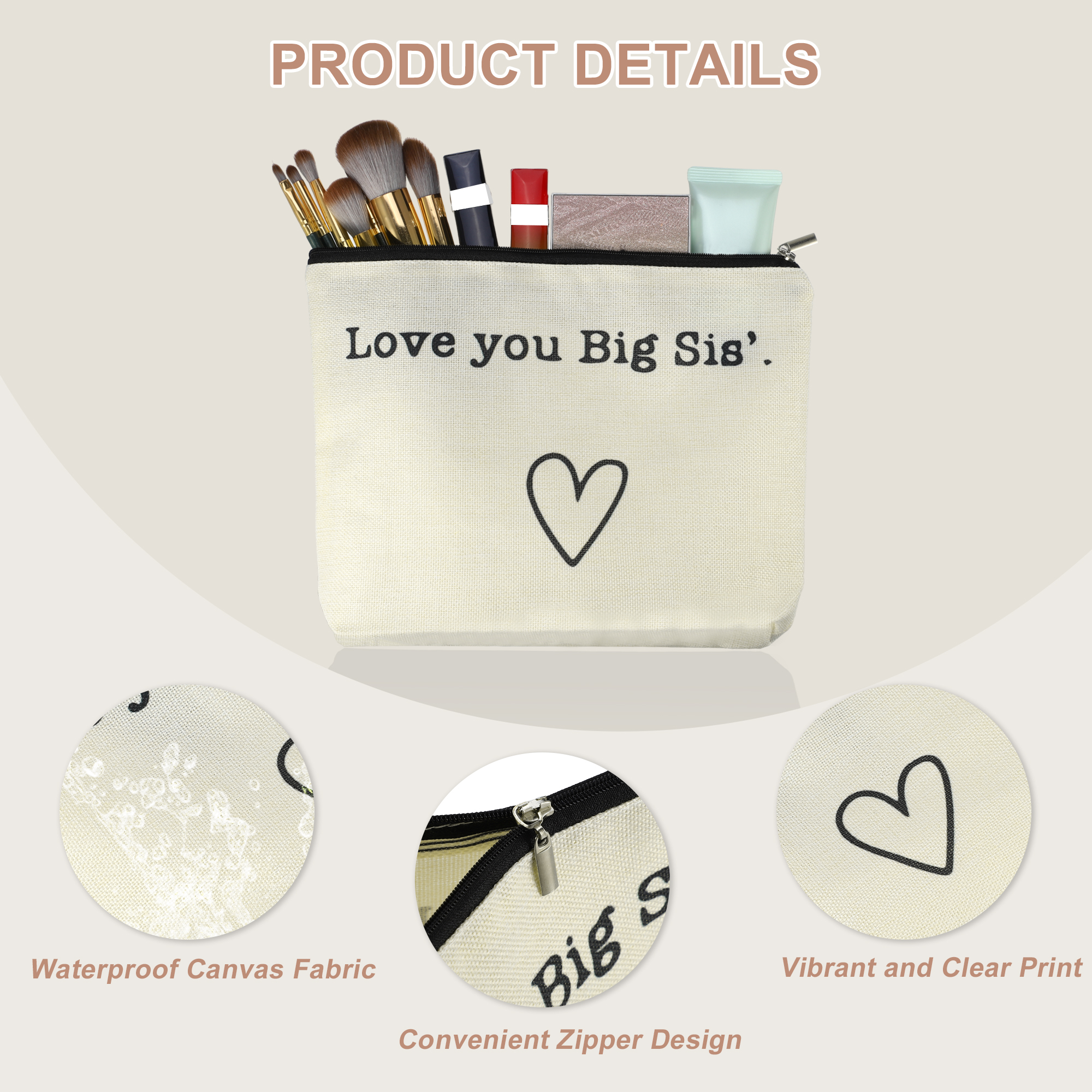 Unique Bargains 1Pc Large Durable Storage Gift Organizer Makeup Bag for Toiletries Beige