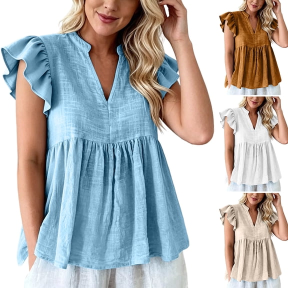 Msgweeeg Women's Clothes Short Sleeve V Neck Ladies Tops Solid Color Loose Fit Summer Fashion Casual Shirts for Women for Working Out