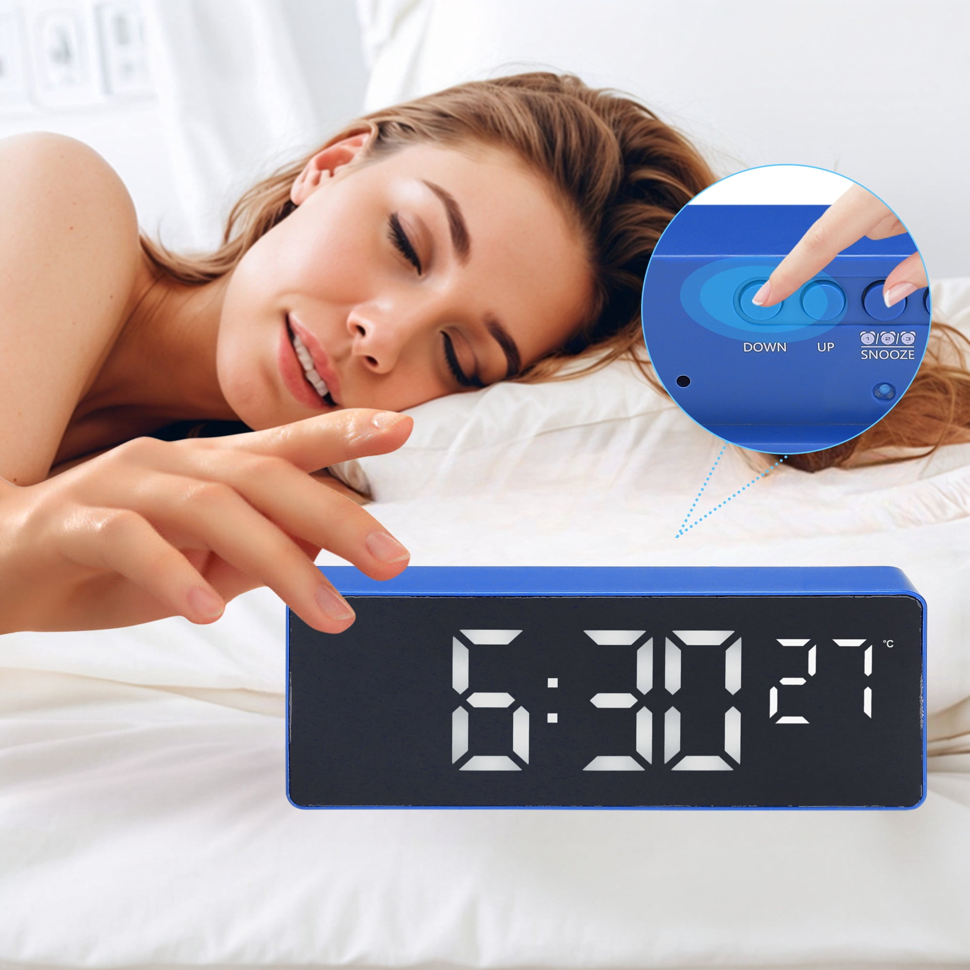Unique Bargains 2 Pcs Triple Alarm Clock for Bedroom for Deep Sleepers Blue