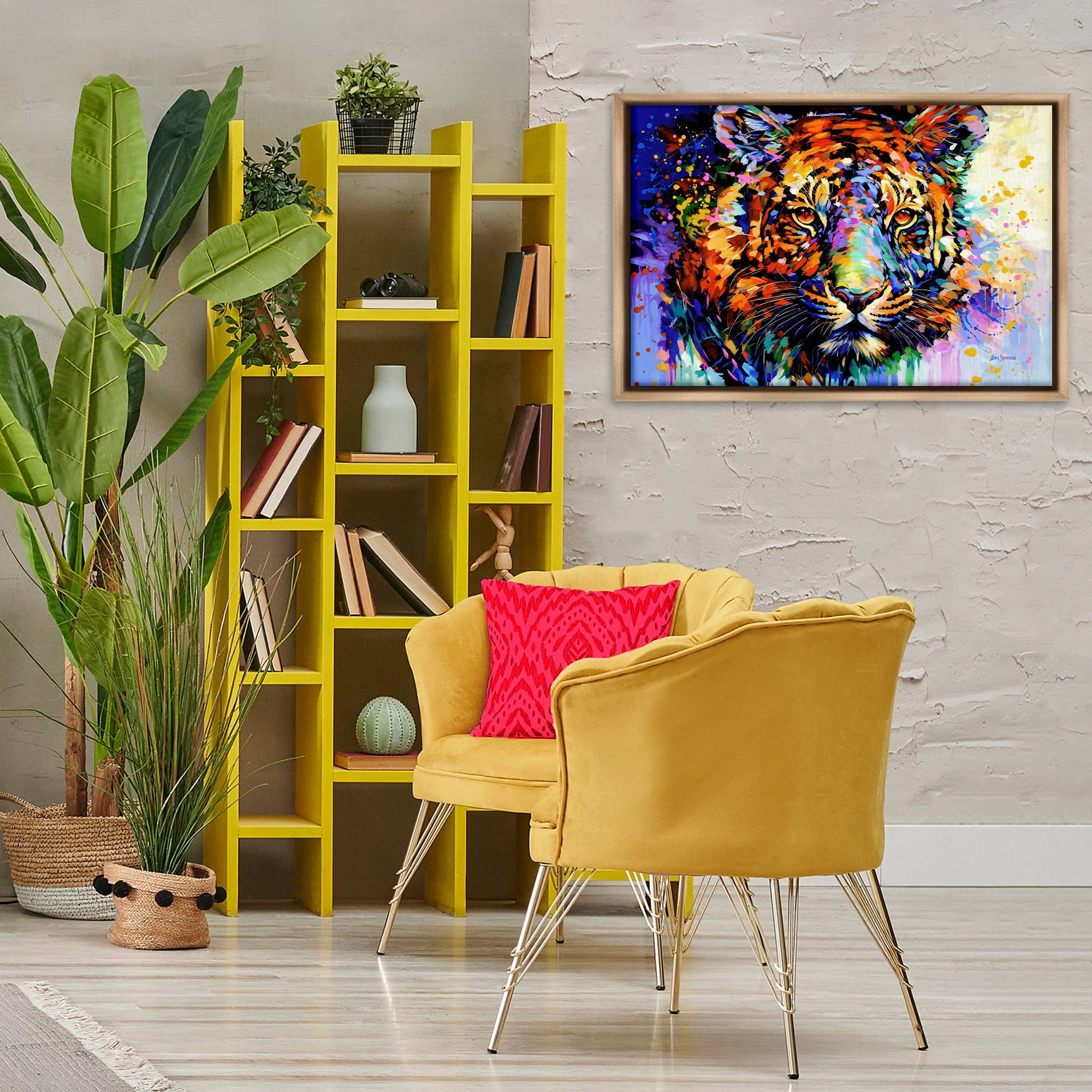 Stupell Industries Tiger's Wild Wonder Animals & Insects Painting Brown Floater Framed Canvas Art Print Wall Art, 31 x 21
