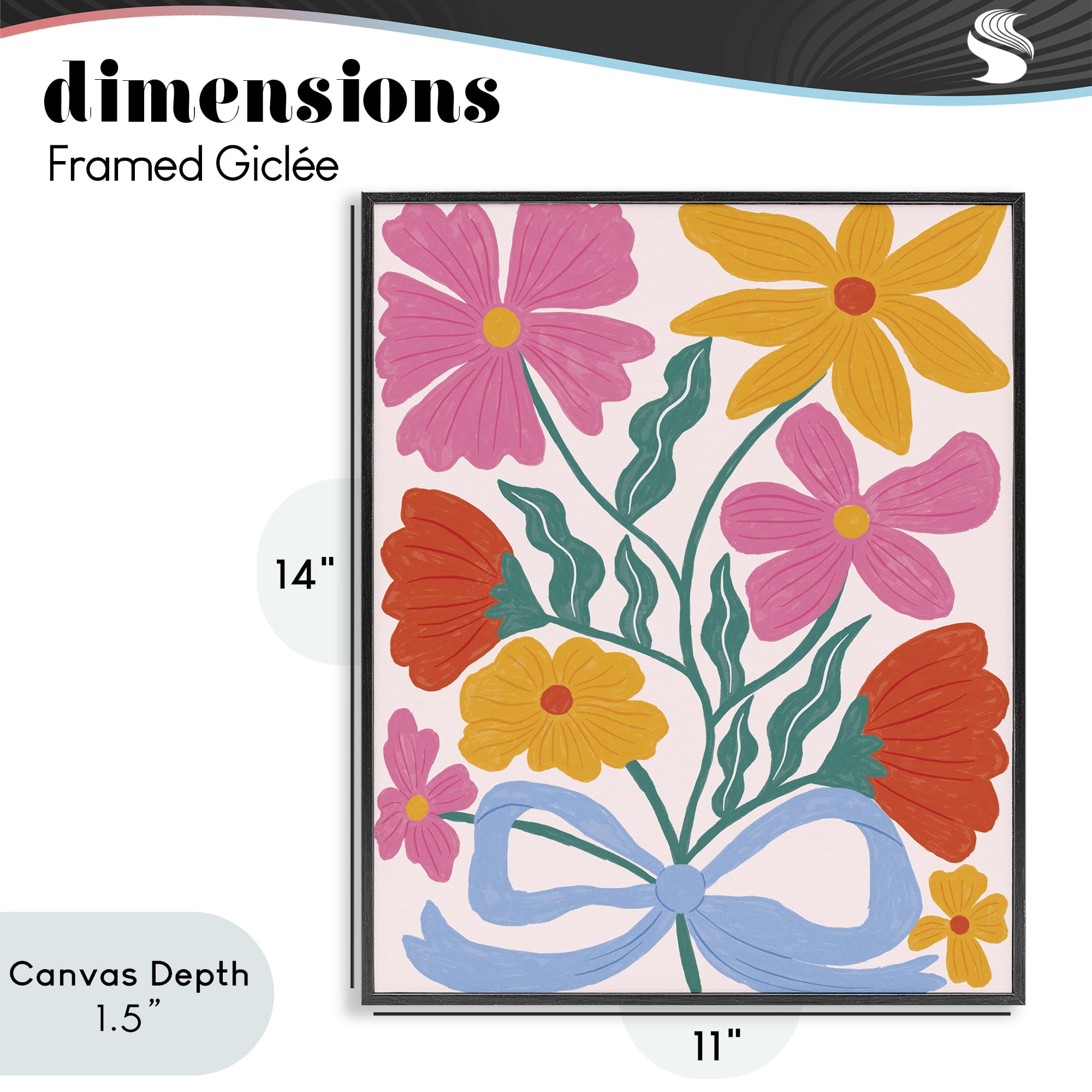 Stupell Industries Mid Century Fresh Florals Black Framed Giclee Art, design by Lisa Barlow