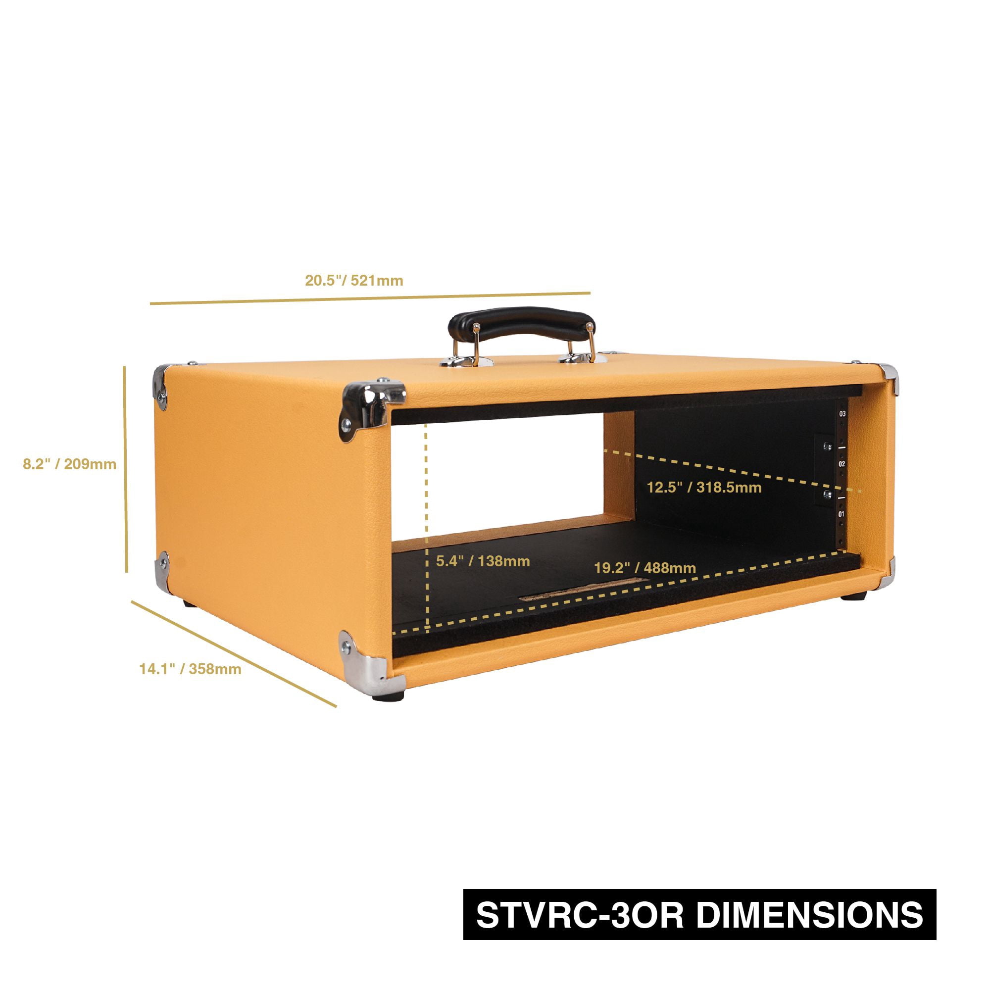 Sound Town Vintage 3U Amp Rack Case, 12.5" Depth with Rubber Feet, Dust Cover, Kickstand, Orange (STVRC-3OR)