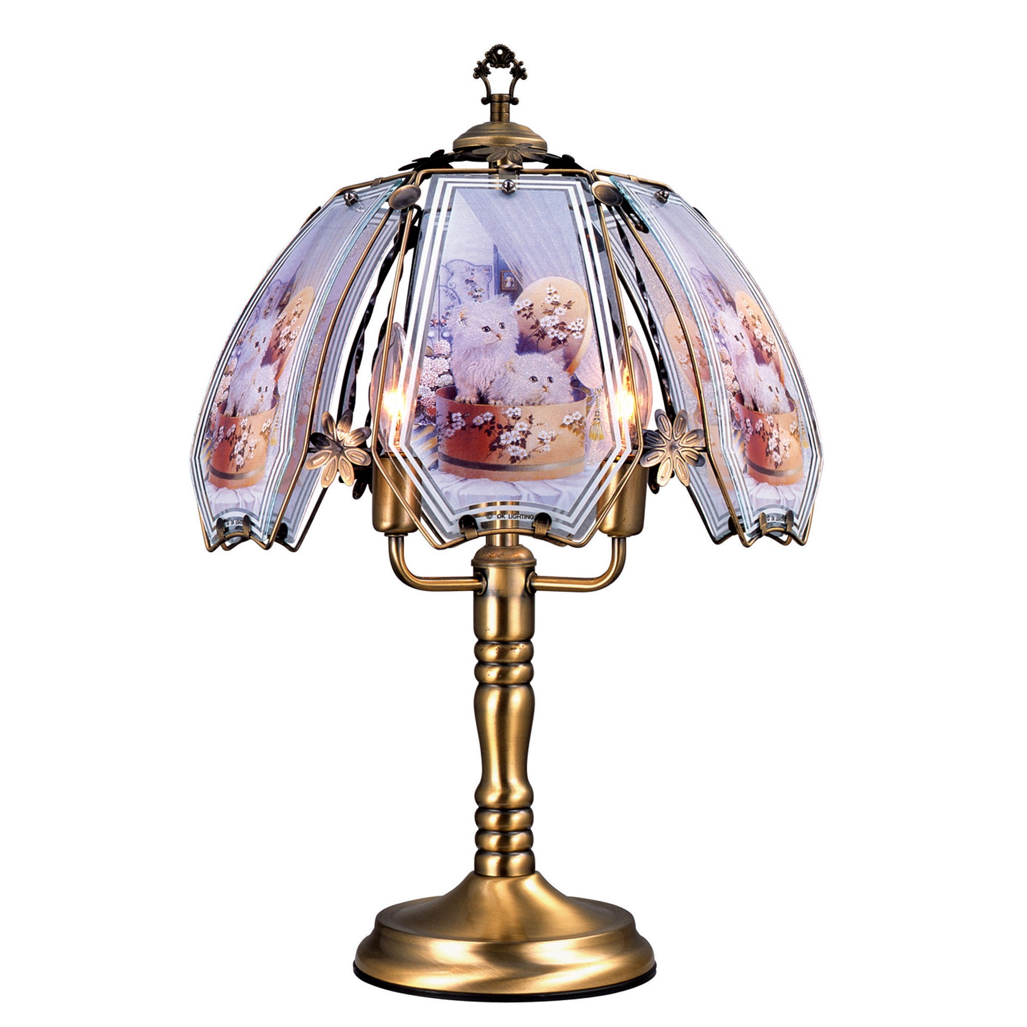 23.5" Tall Metal Touch Table Lamp, Brushed Gold finish, Cats-Patterned