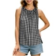thumbnail image 3 of ClodeEU Women's Plaid Crewneck Sleeveless Tank Top with Drawstring ,Casual Blouse with Side Slit Black,Women's Plus L, 3 of 9