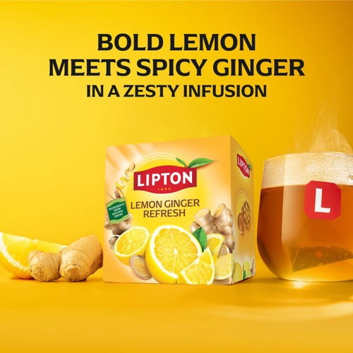 Lipton Fruit Tea Lemon & Ginger Refresh Tea Bags 20's, British Import (Pack of 3)