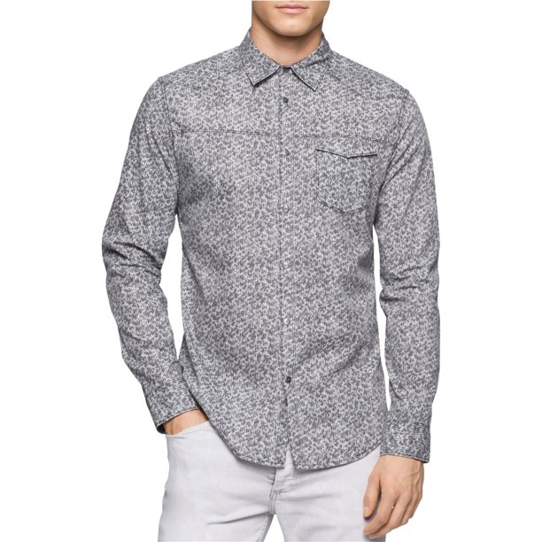 Calvin Klein - Camisa con botones y barra de malla para hombre, color negro, extragrande