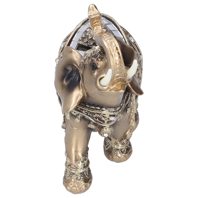 Estatua de elefante, figura de resina Feng Shui, adorno de animal, artesanía, decoración de escritorio, dorado, L 13,5 x 6 x 14 cm