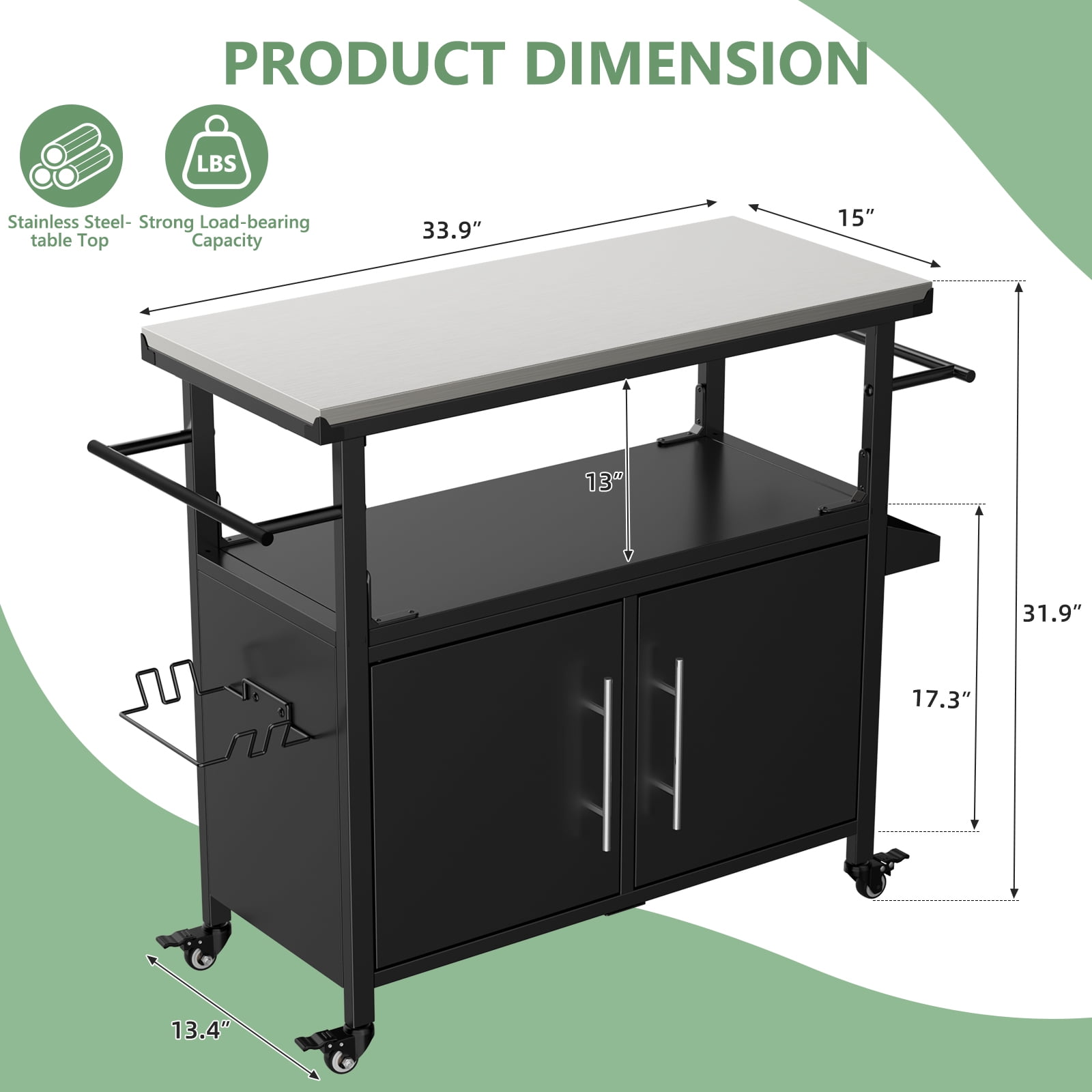 Outdoor Grill Cart with Patio Furniture, Outdoor Grill Table with Storage, Rolling Bar Cart Outdoor BBQ Cart with Towel Rack and Spice Rack for Grilling Accessories